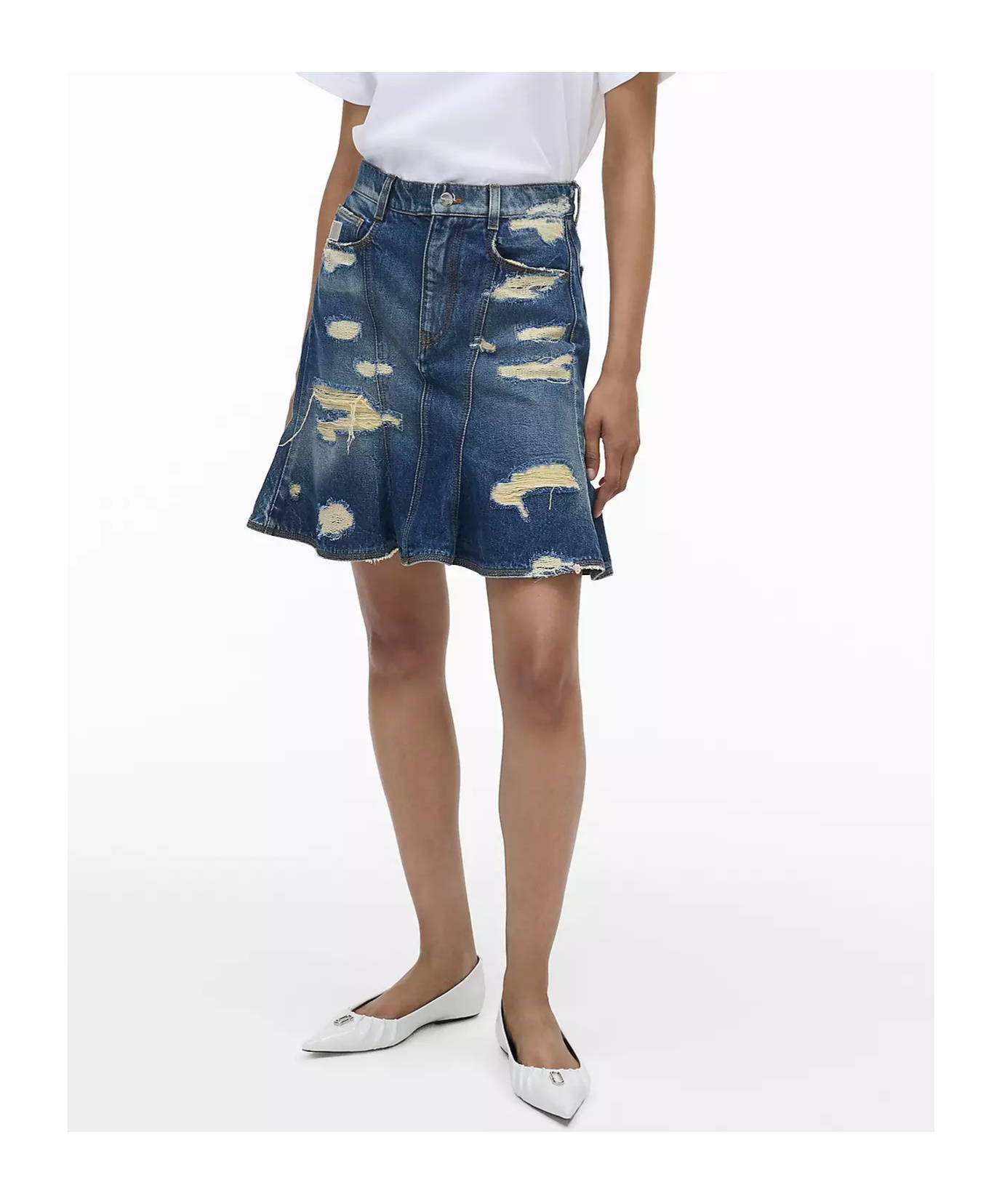 Marc Jacobs Distressed Mini Denim Skirt In Blue