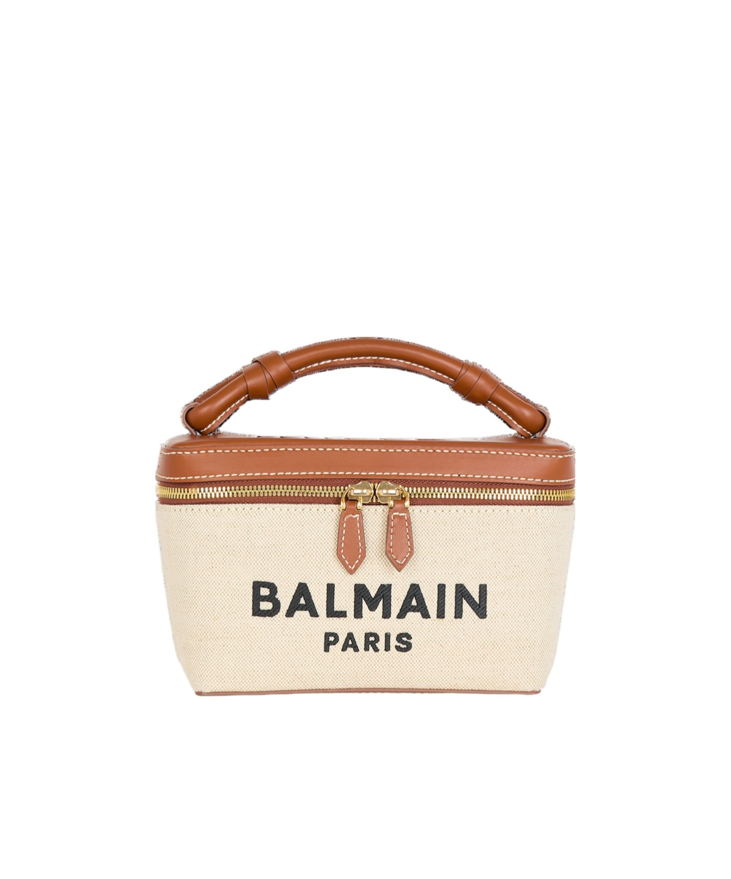Shop Balmain B-army Vanity Case In Canvas And Leather In White