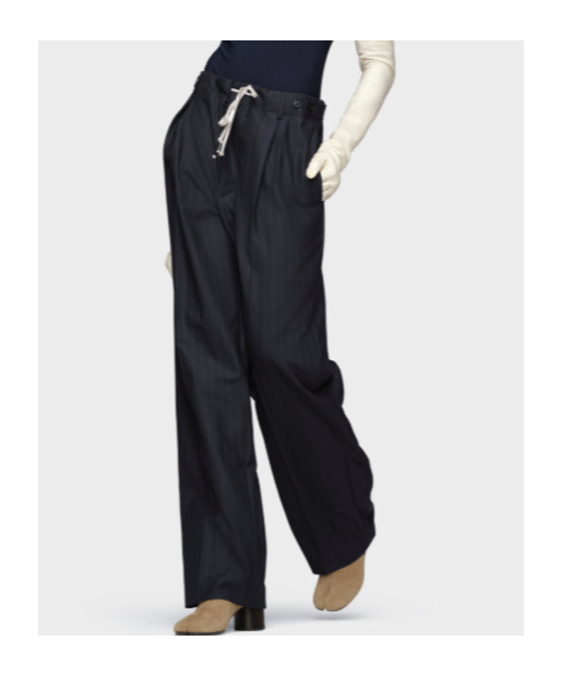 Maison Margiela Pinstripe Wool Drawstring Trousers In Black