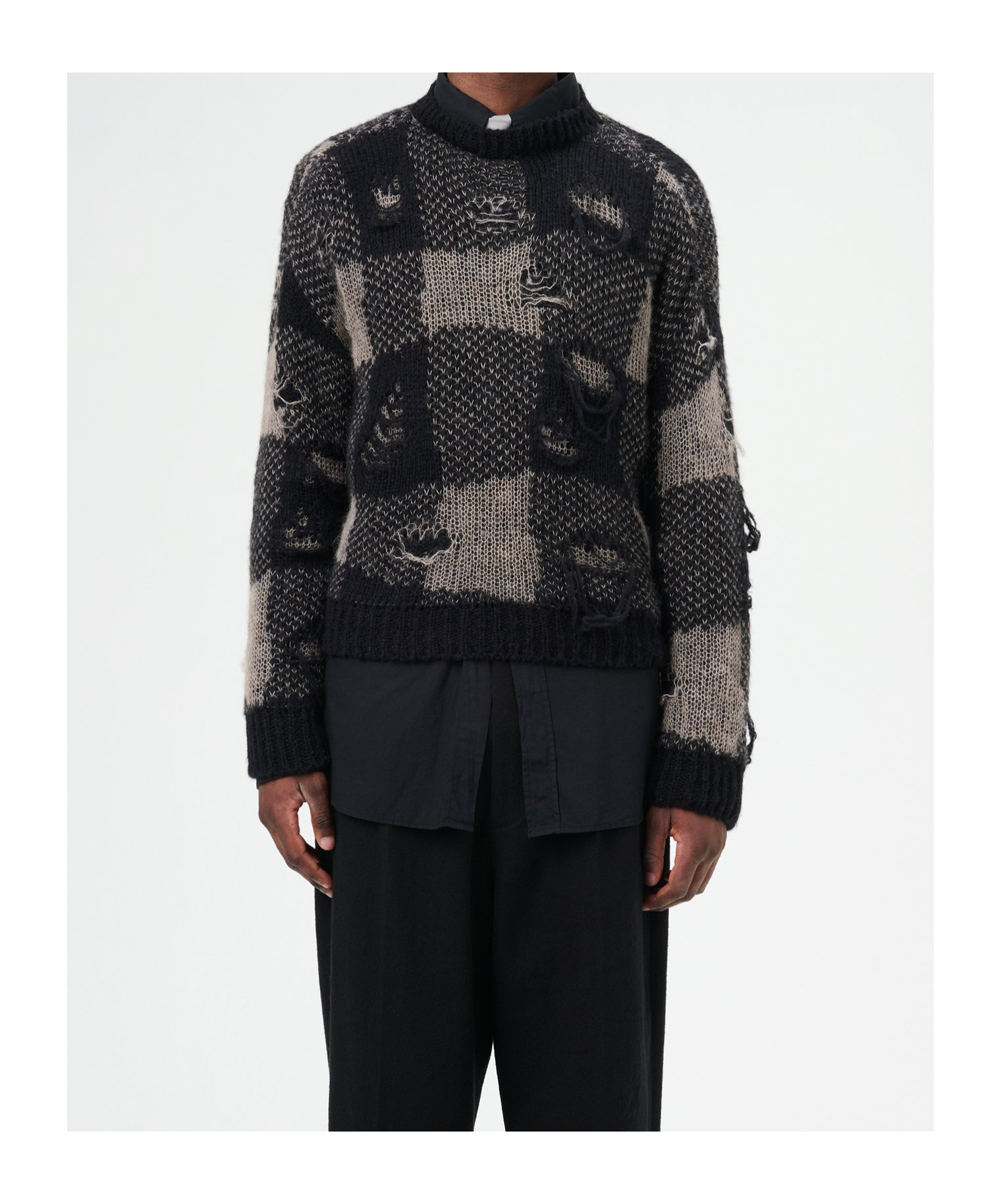 Our Legacy Patchwork Design Black Sweater With Round Neckline In Black