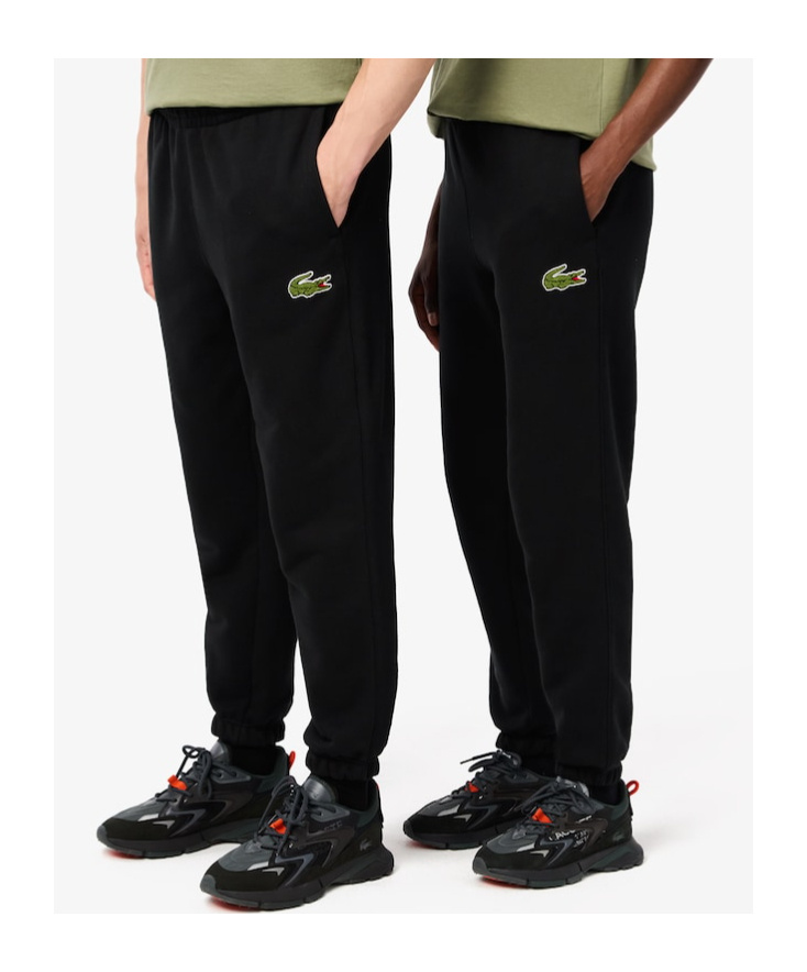 Lacoste Crocodile Badge Drawstring Cotton Sweatpants In Black