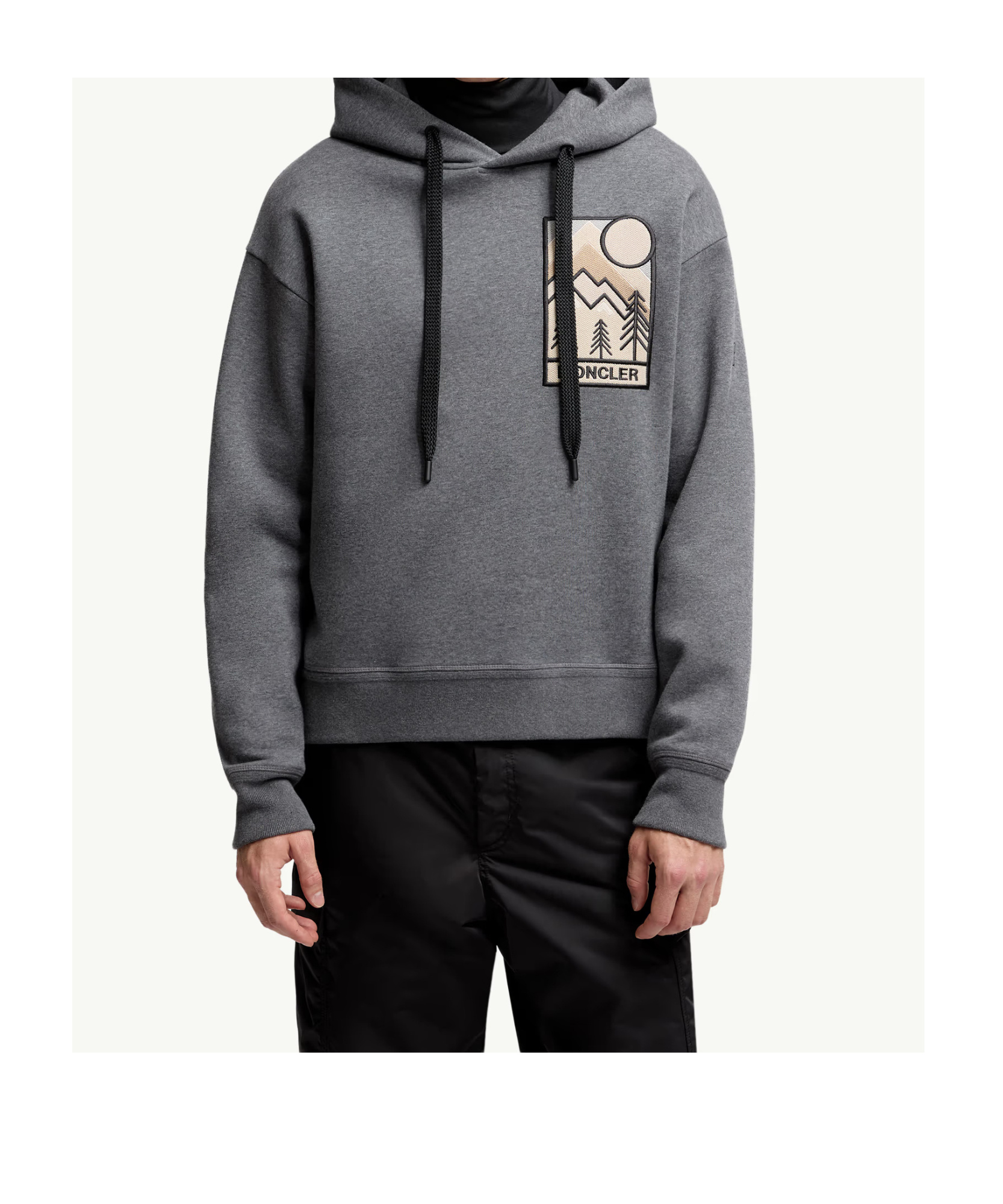 Moncler Mountain Logo Cotton Blend Hoodie In Gray