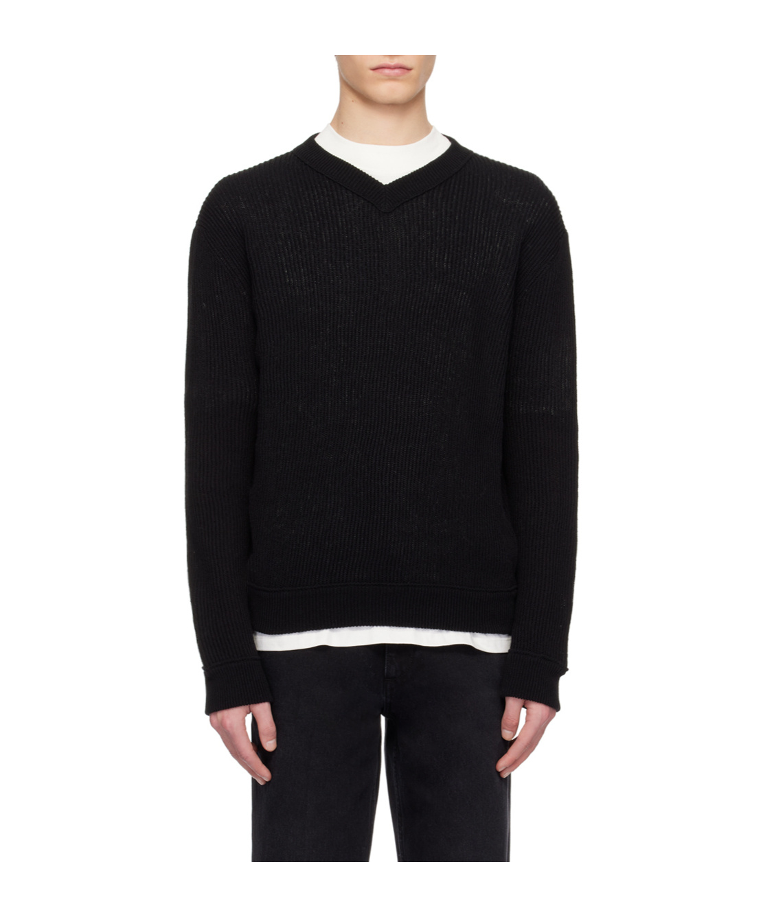 The Row Corbin Chevron-knit Jumper In Black