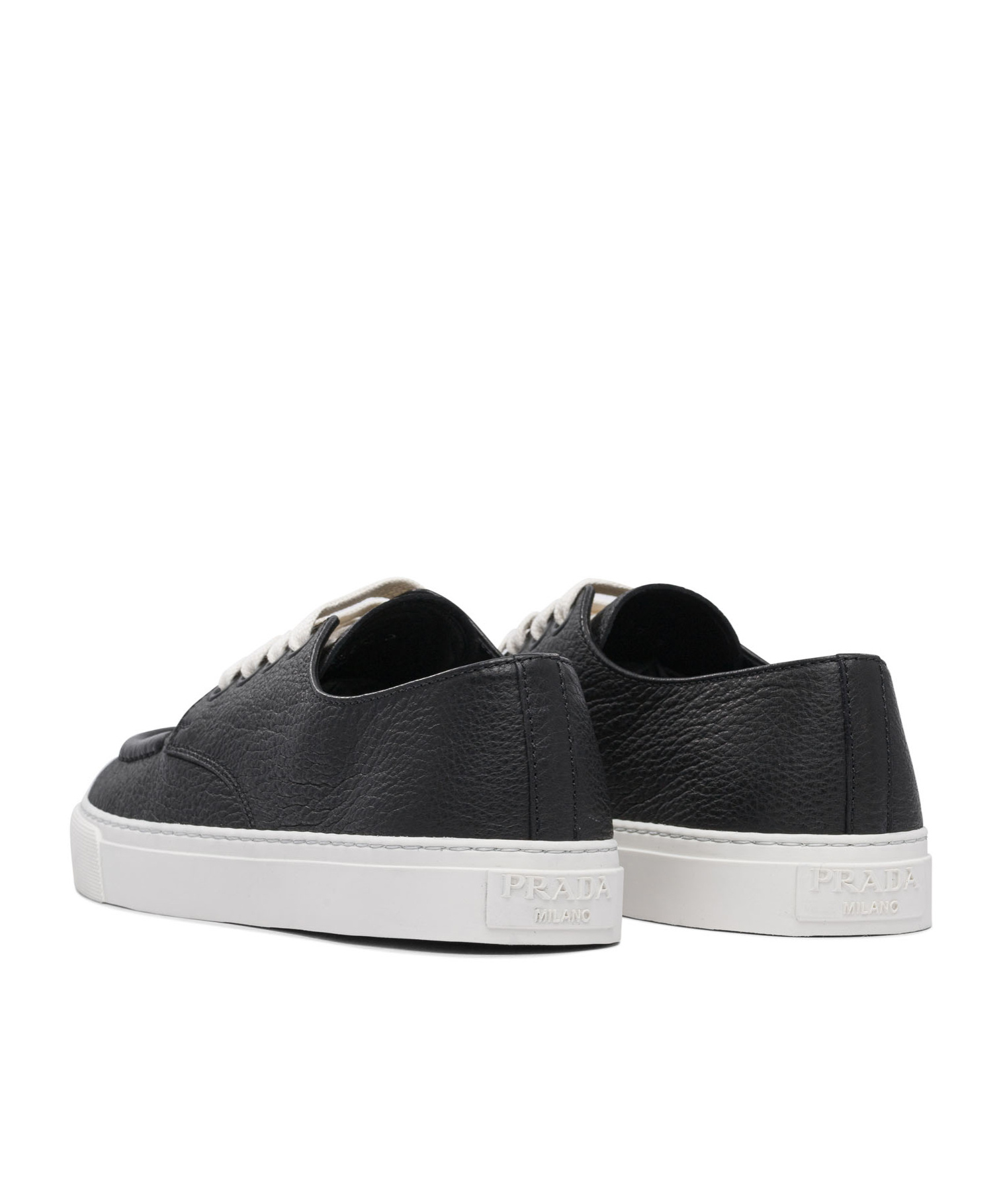 Prada Low Profile Round Toe Sneakers With Textured Finish In Black