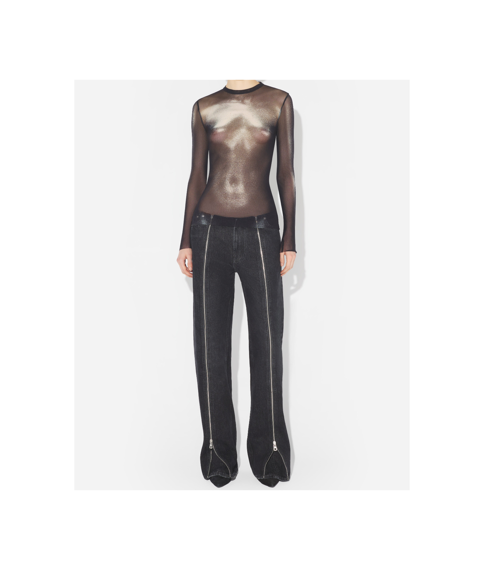 Jean Paul Gaultier Top Long Sleeve Silver Dust Woman Black In Gray