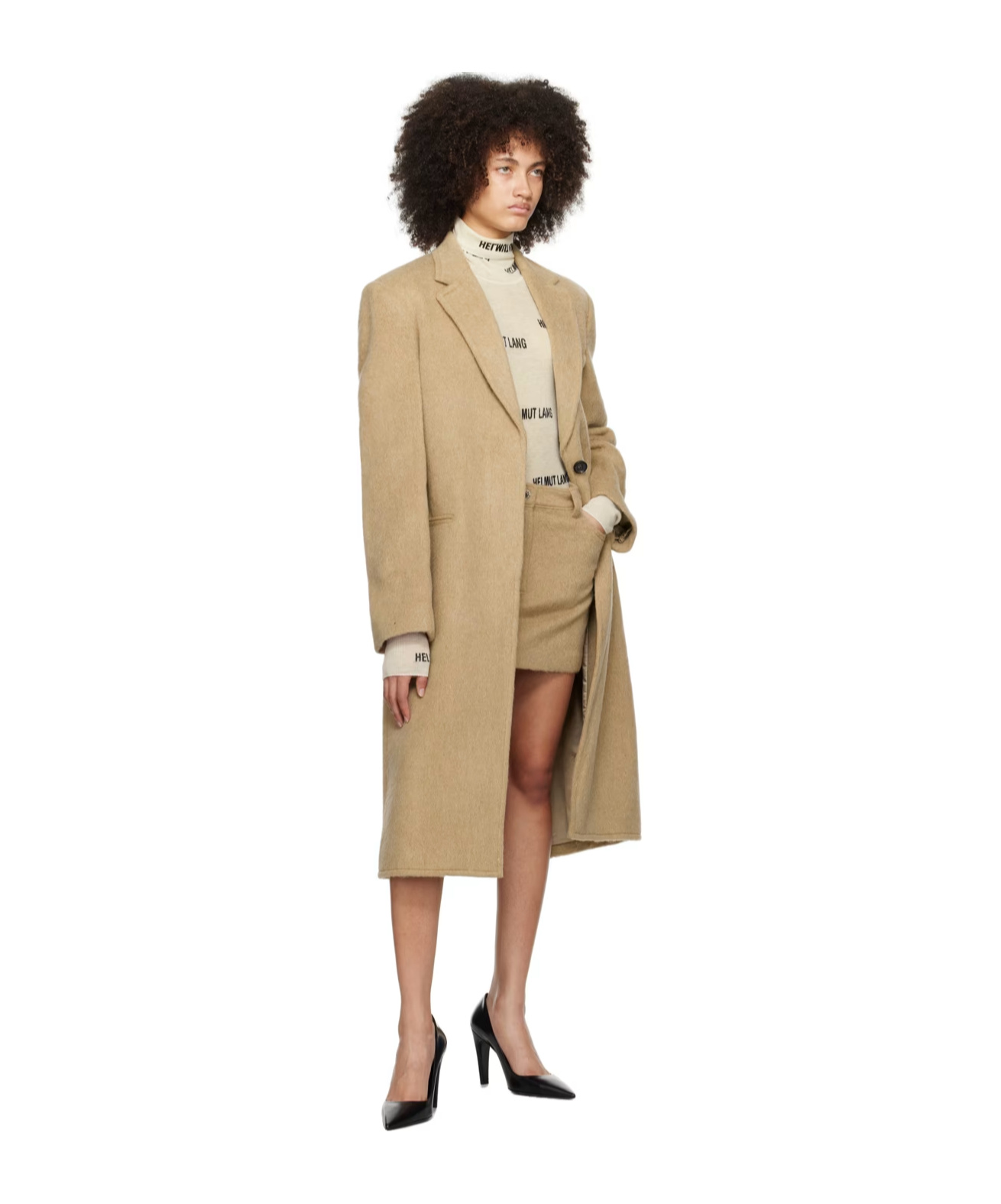 Helmut Lang Wool-blend Single-breasted Coat In Nude