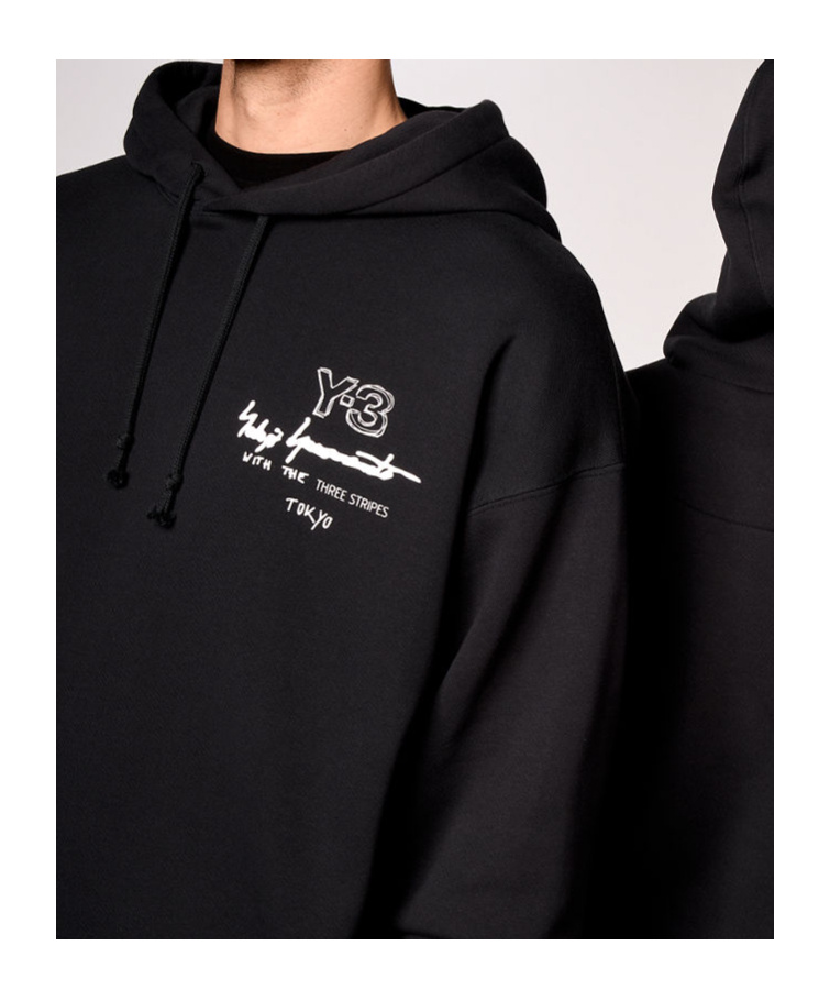 Y-3 Graphic-print Black Cotton Hoodie With Drawstring Hood In Black