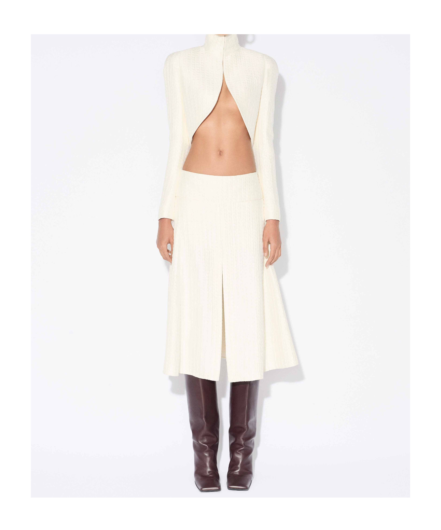 Alaïa Silk Cloqué Cropped Jacket In White