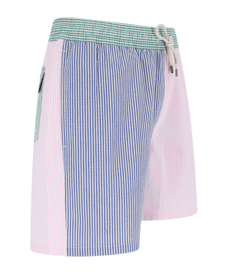 Polo Ralph Lauren Straight-leg Mid-length Logo-embroidered Striped Cotton-blend Seersucker Swim Shorts In Multi