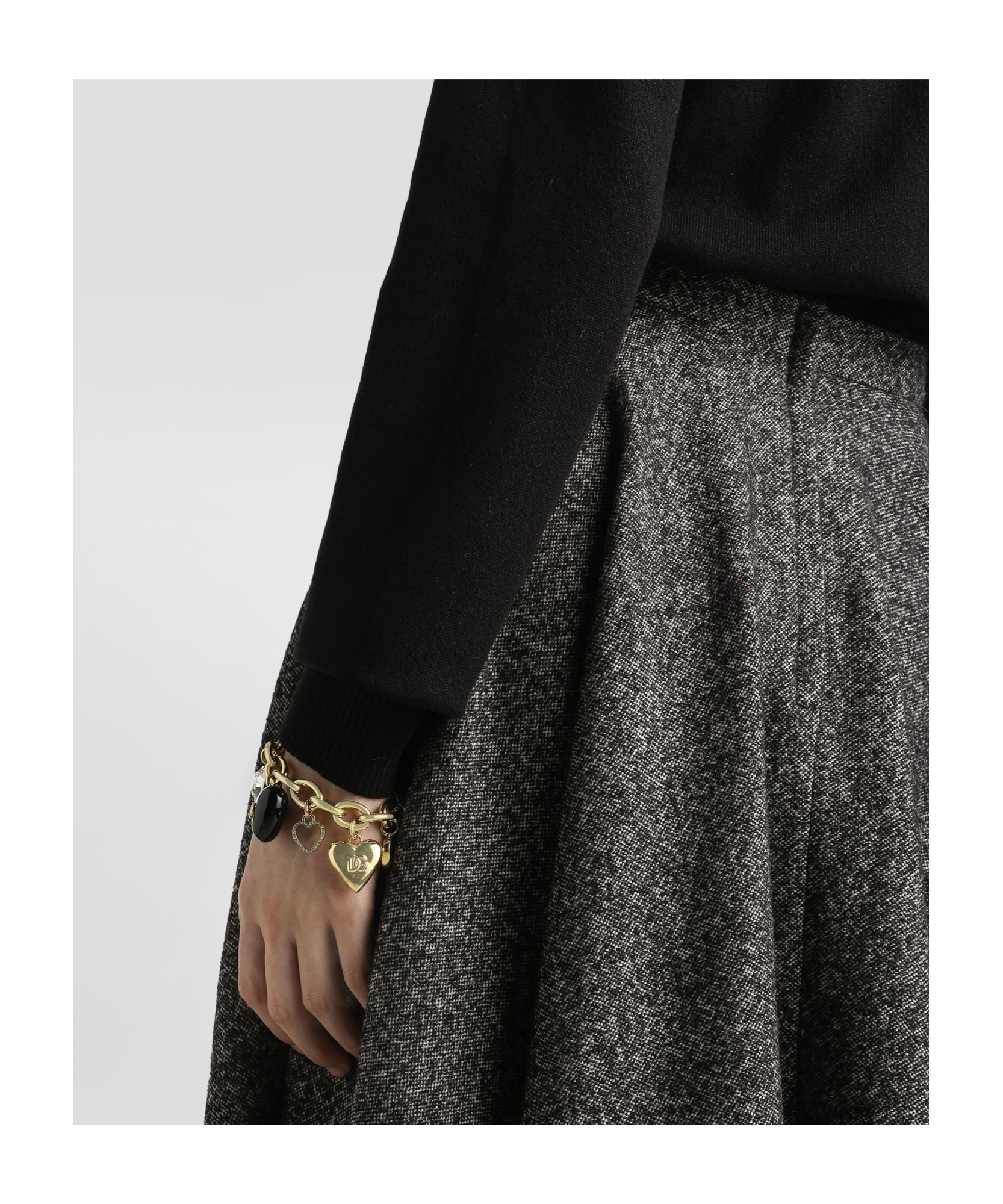 Dolce & Gabbana Midi Circle Skirt In A Dotted Wool Blend In Gray