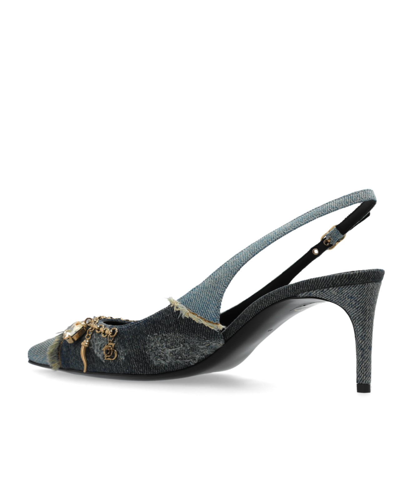 Dolce & Gabbana Embellished Frayed Distressed Denim Slingback Pumps In Black