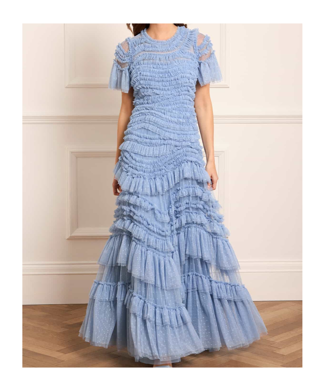 Needle & Thread Wild Rose Short Sleeve Gown In Blue