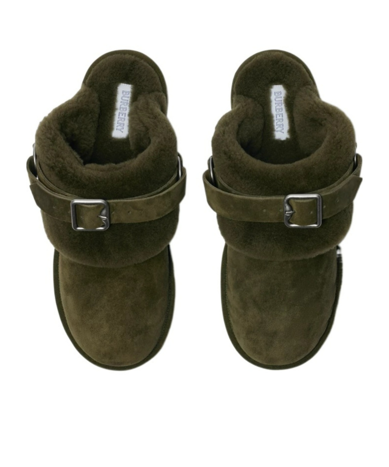 Burberry Elegant Mini Suede Slippers With Soft Fur Lining In Black