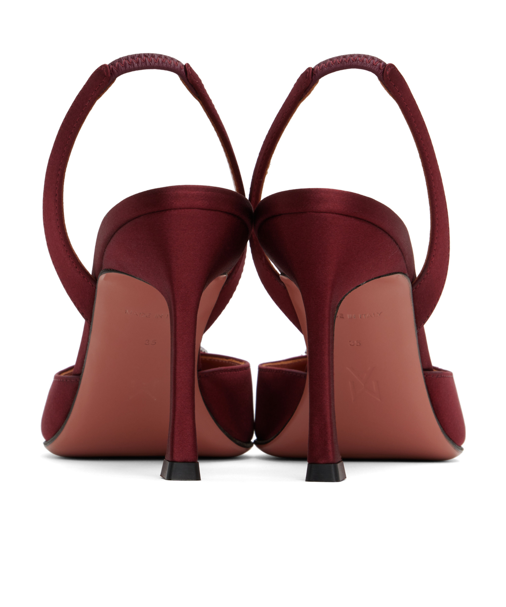 Amina Muaddi 95mm Pointed-toe Satin Slingback Pumps In Brown