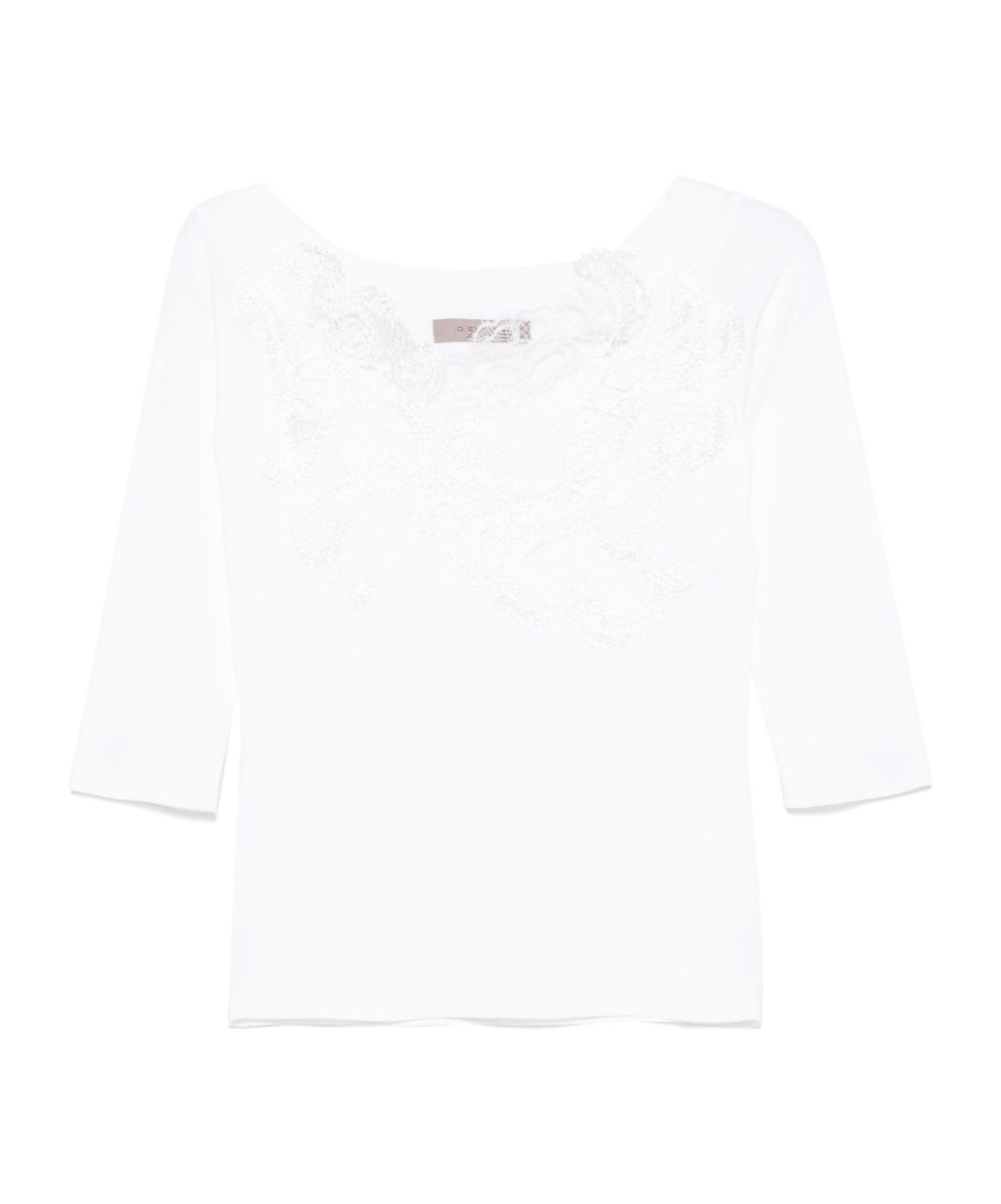 D Exterior Dexterior Floral Embroidered White Top With Three-quarter Sleeves In White