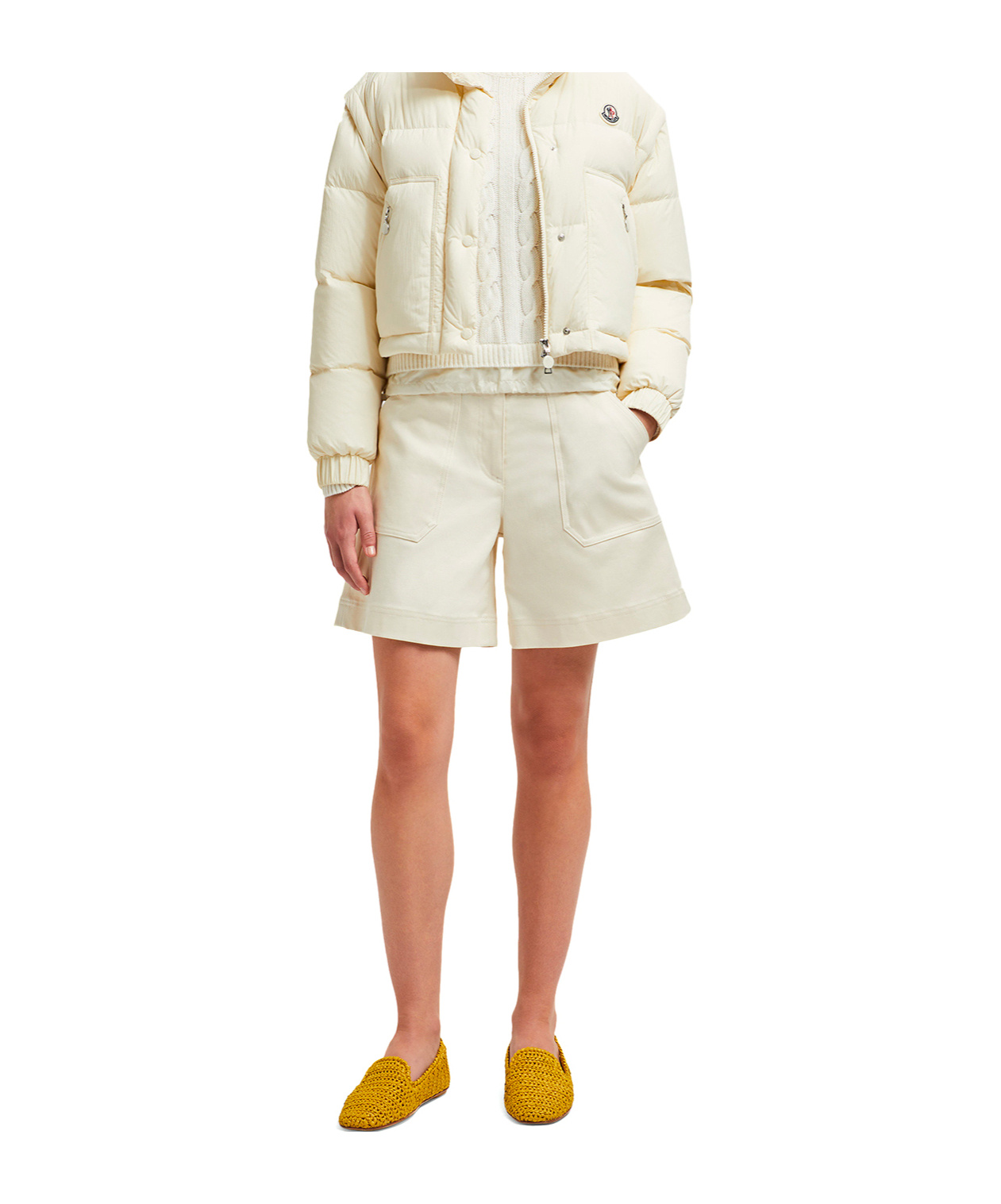 Moncler Gabardine Shorts In Nude