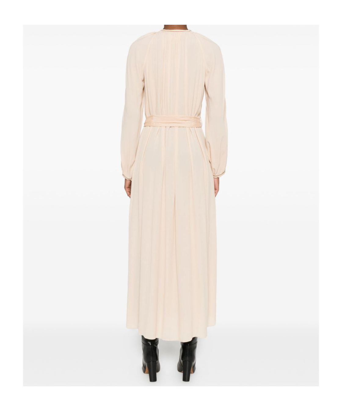 Forte Forte Long Dress With Pleated Design And Belt In Neutral