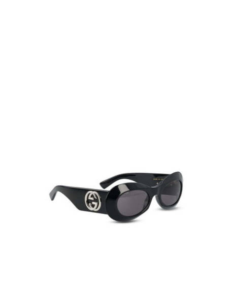 Gucci Interlocking G Oval-frame Sunglasses In Black