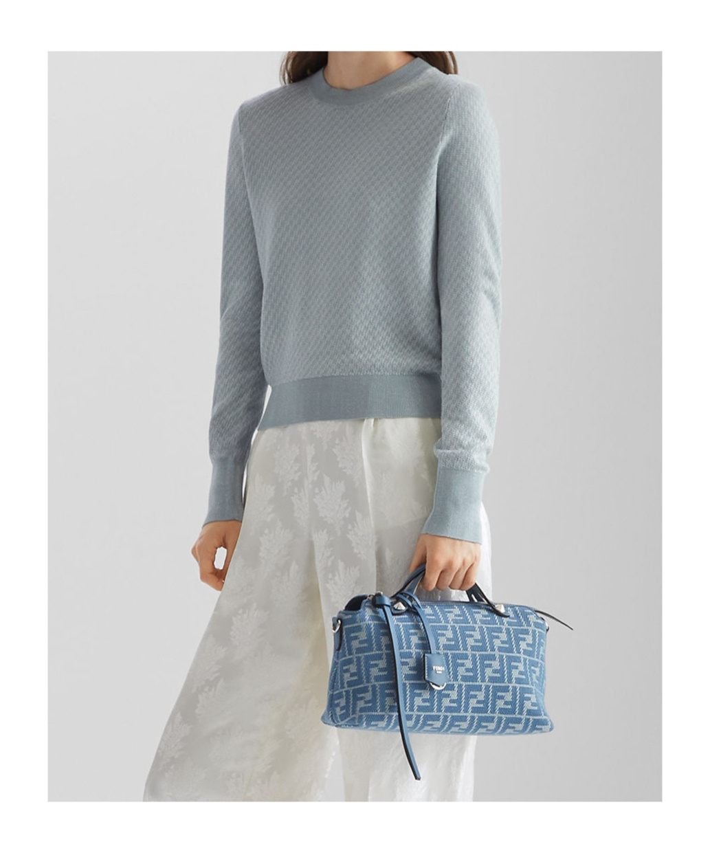 Fendi Jumper Light Blue Ff Wool And Silk Jumper In Light Blue