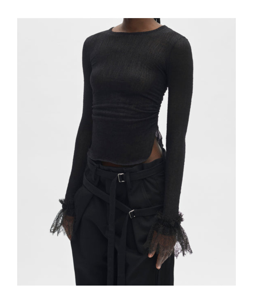 Ann Demeulemeester Kepu Cuffs With Ruffles Distressed Lace In Black