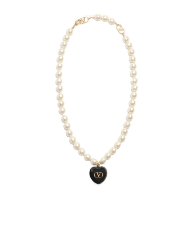 Valentino Enameled Coeur Royal Pearl Necklace In Yellow