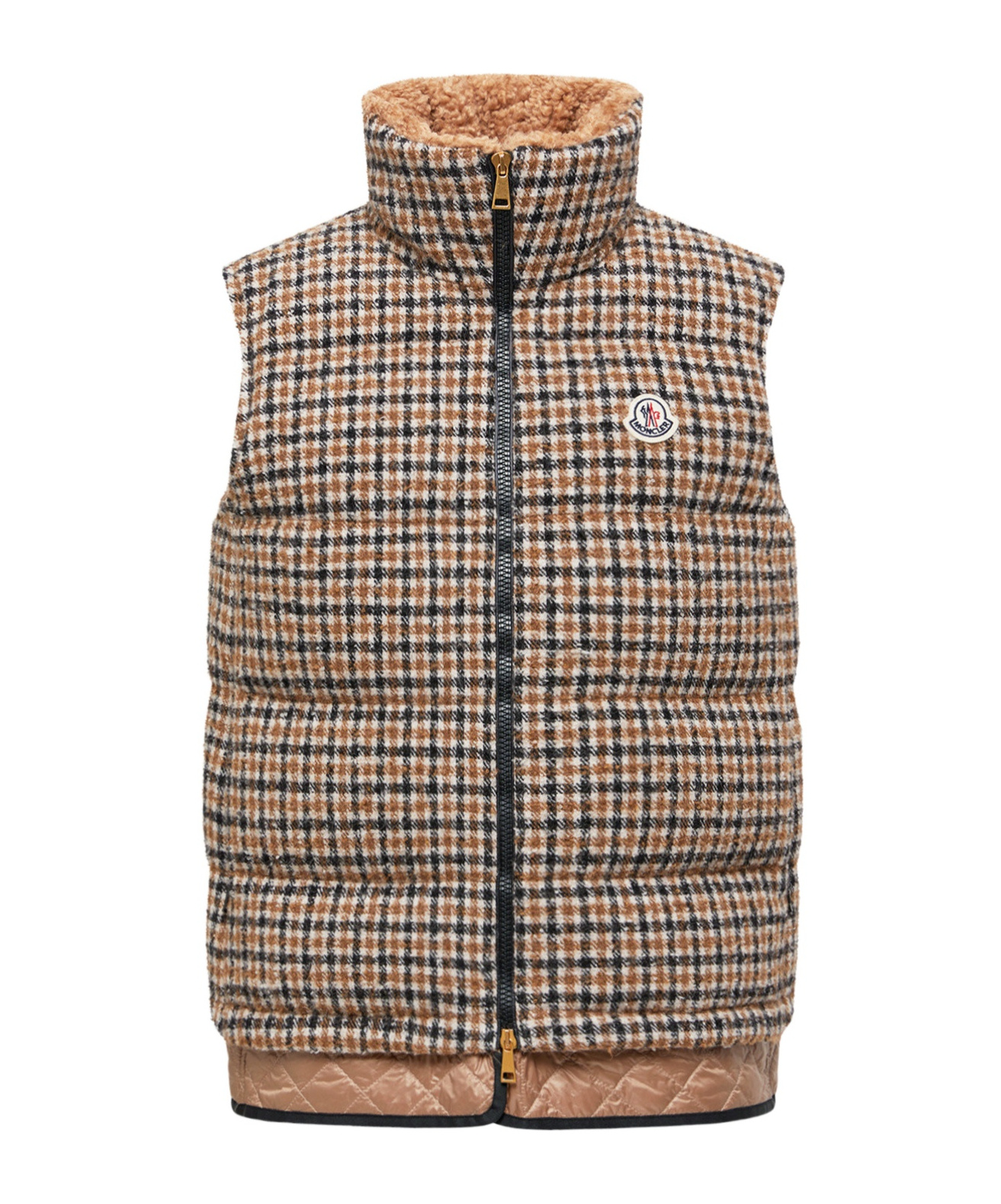 Moncler Touvet Houndstooth Quilted Wool-blend Gilet In Brown