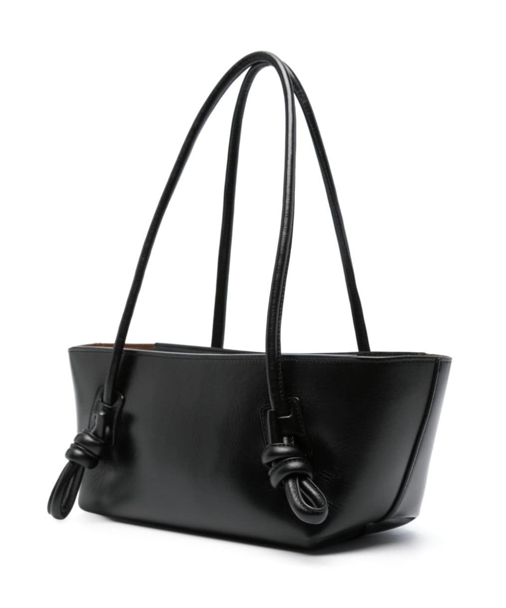 Hereu Fleca Elongated Rectangular Knot Leather Shoulder Bag In Black