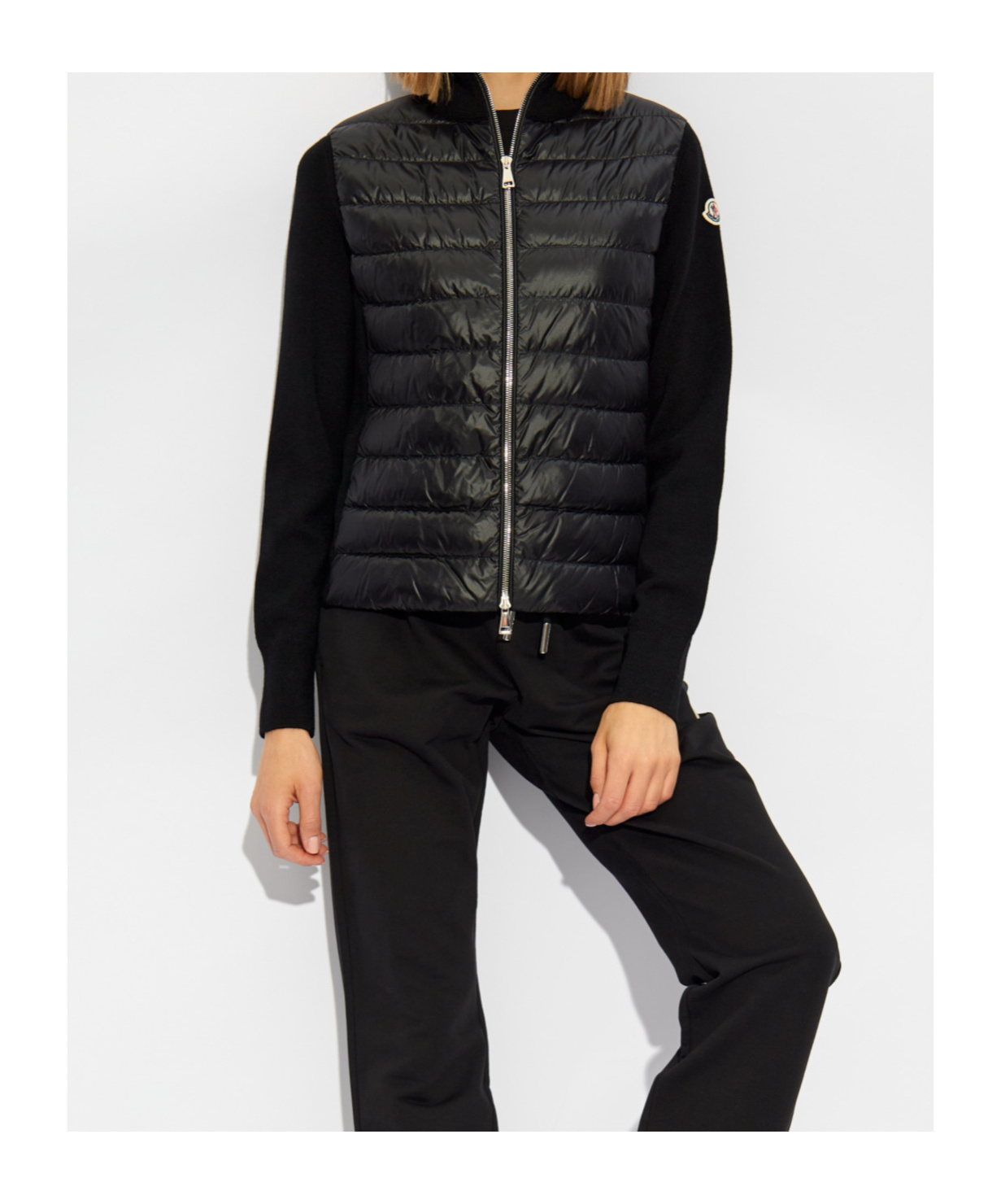 Moncler Padded Wool Cardigan In Black