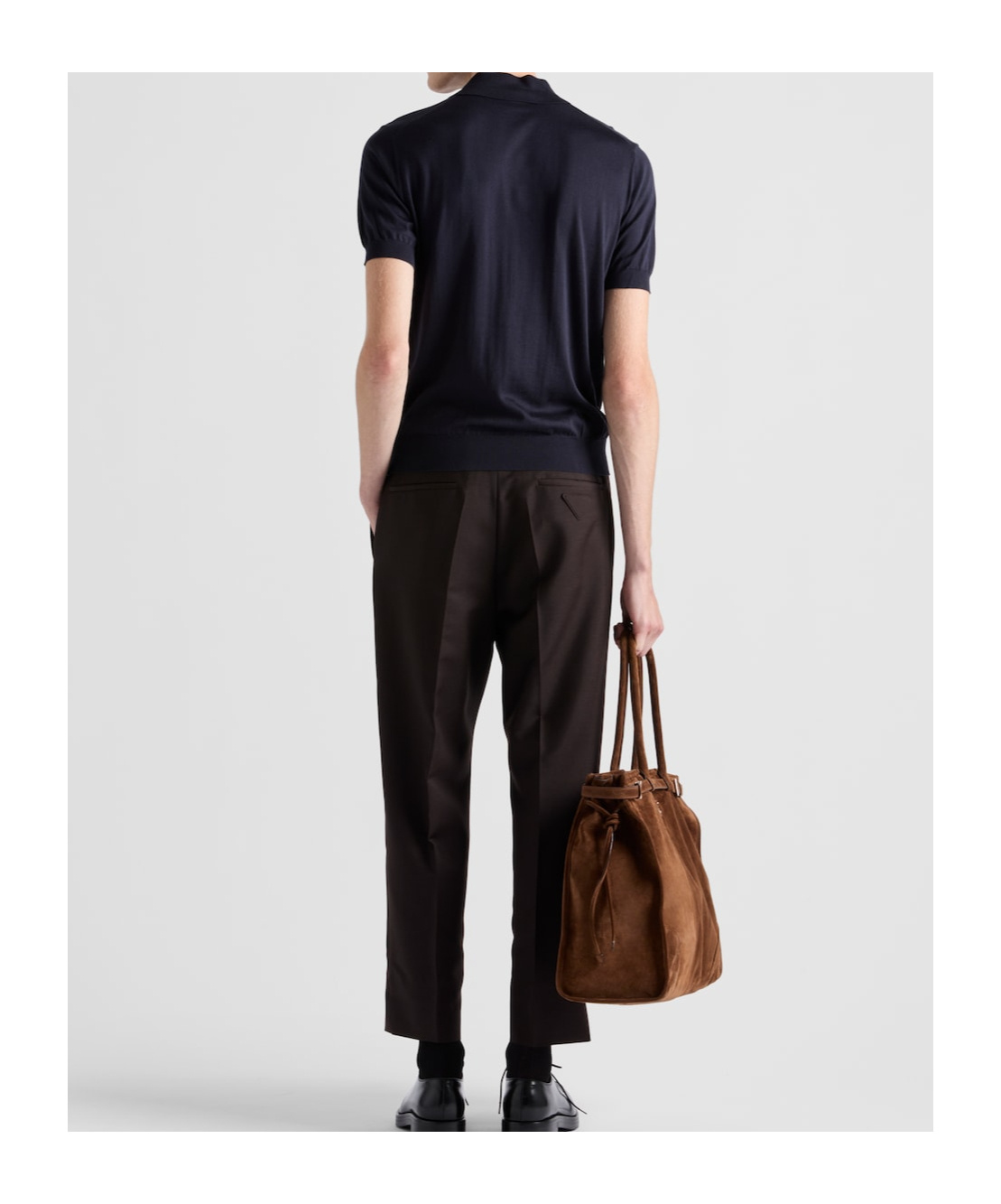 Prada Dark Blue Silk Polo Shirt In Blue