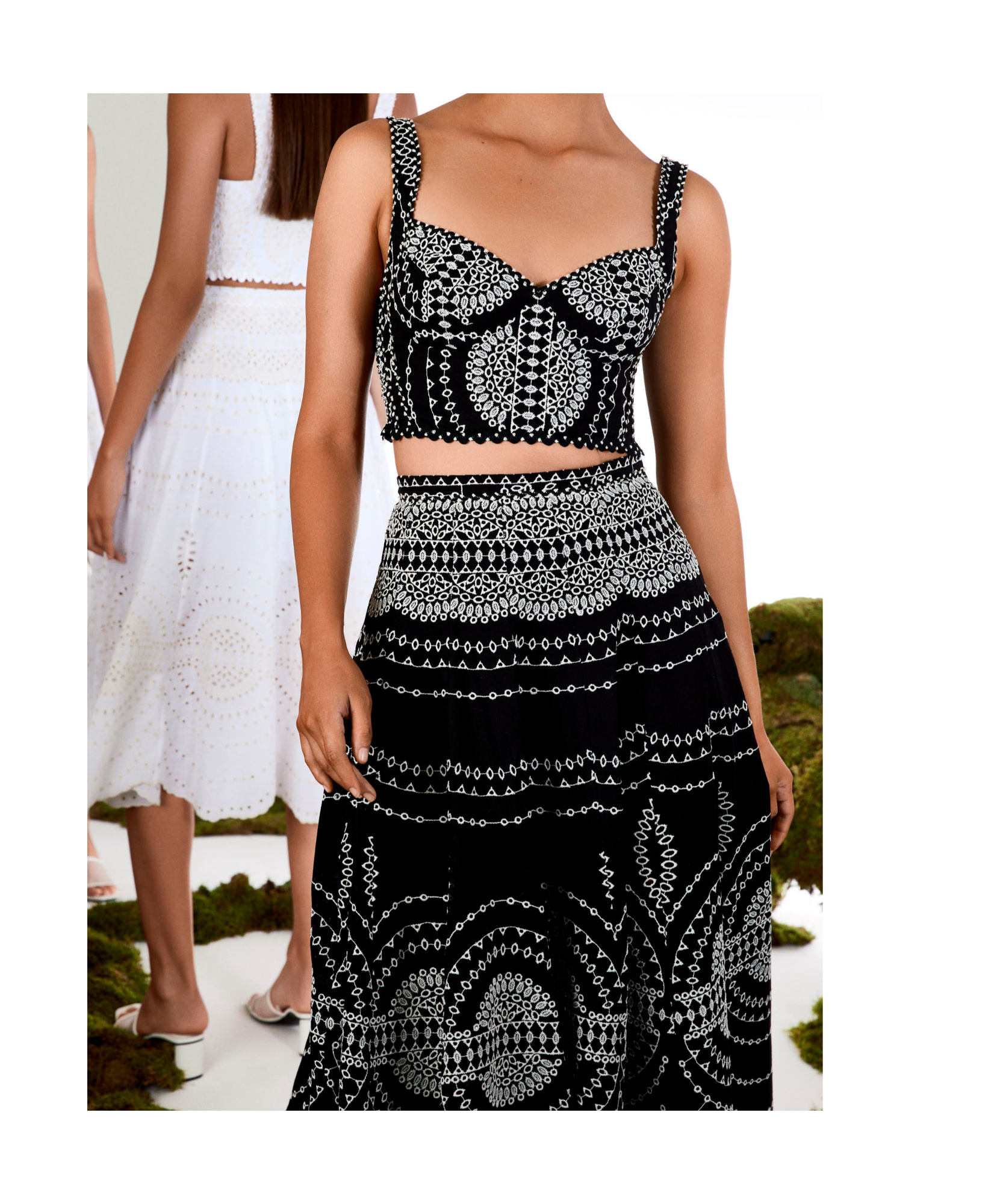 Charo Ruiz Black And White Cotton Skirt In Black