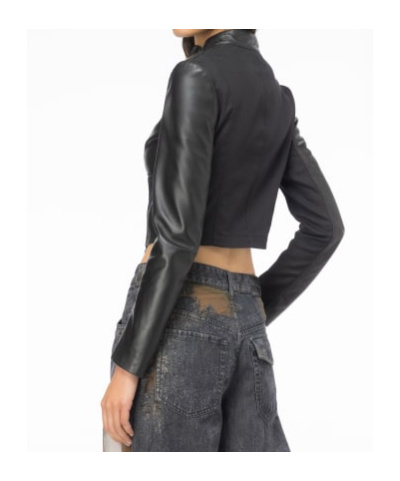 Pinko Zip-up Mock Neck Cropped Jacket In Black