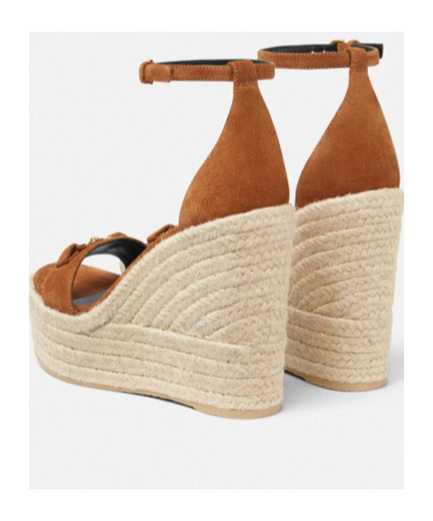 Versace Embellished Suede Espadrille Wedge Sandals In Brown