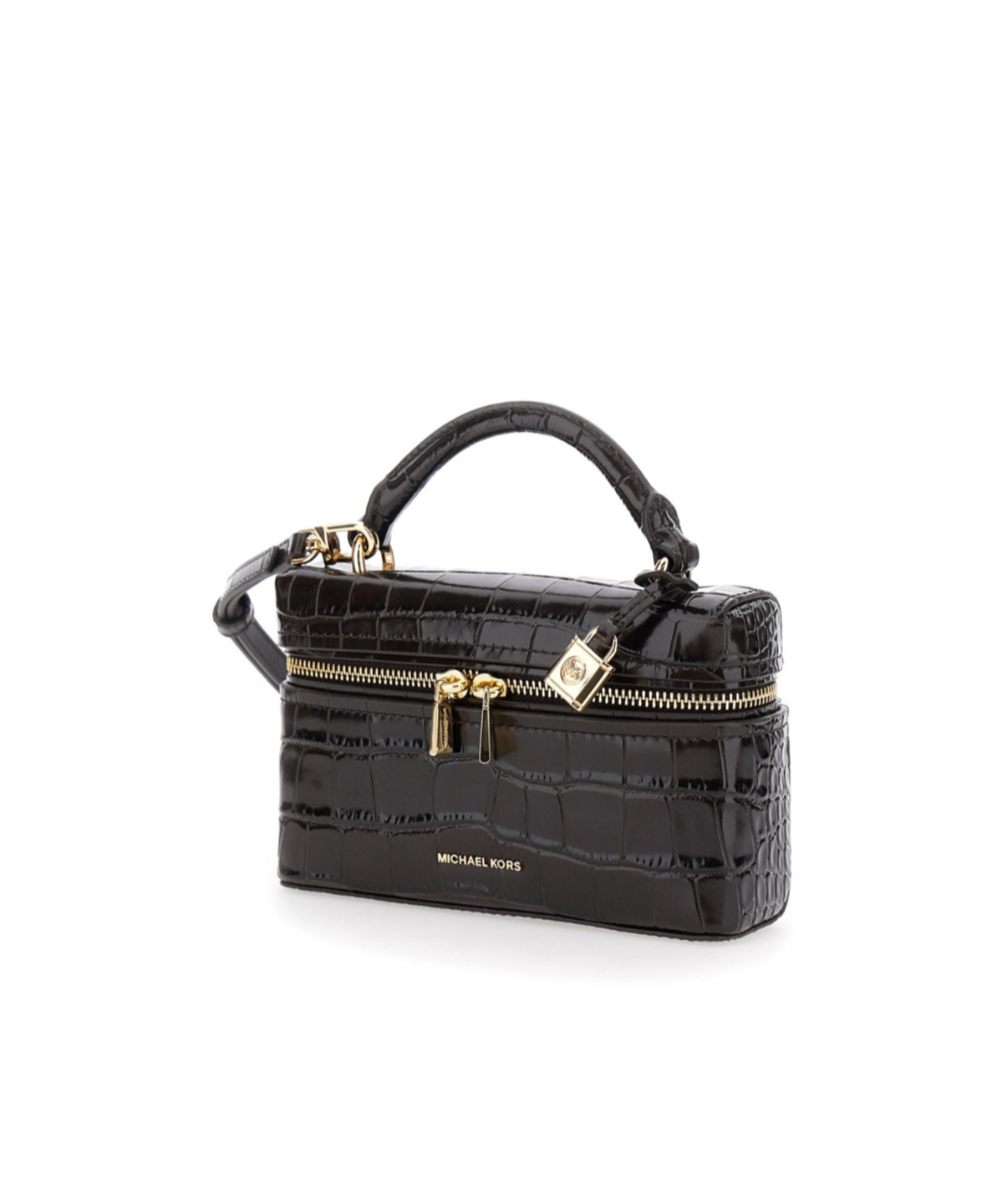 Michael Kors Glossy Croc-embossed Handbag With Structured Silhouette In Black