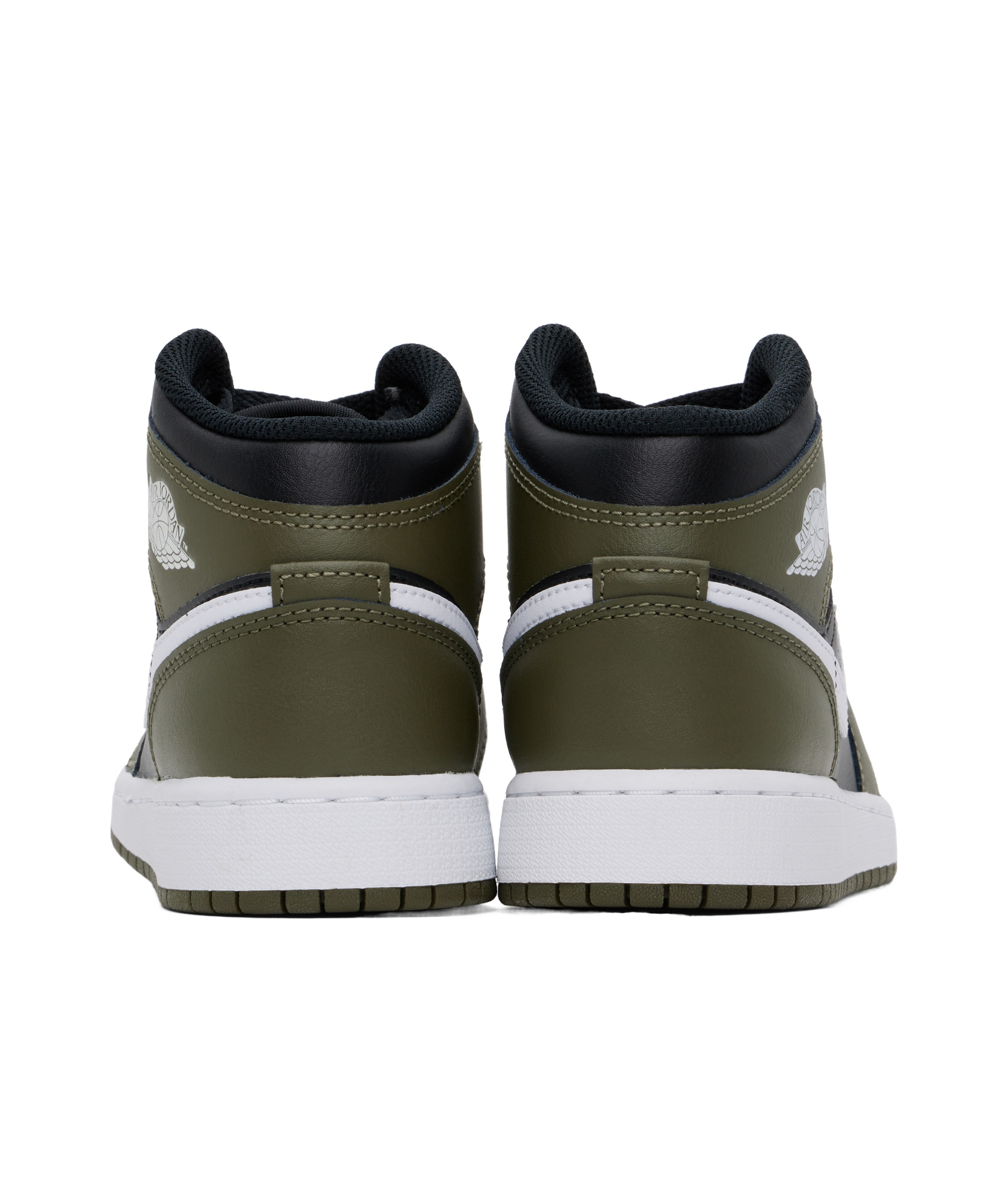 Nike Big Kids Khaki & Black Air Jordan 1 Mid Sneakers In Black/white/medium Olive