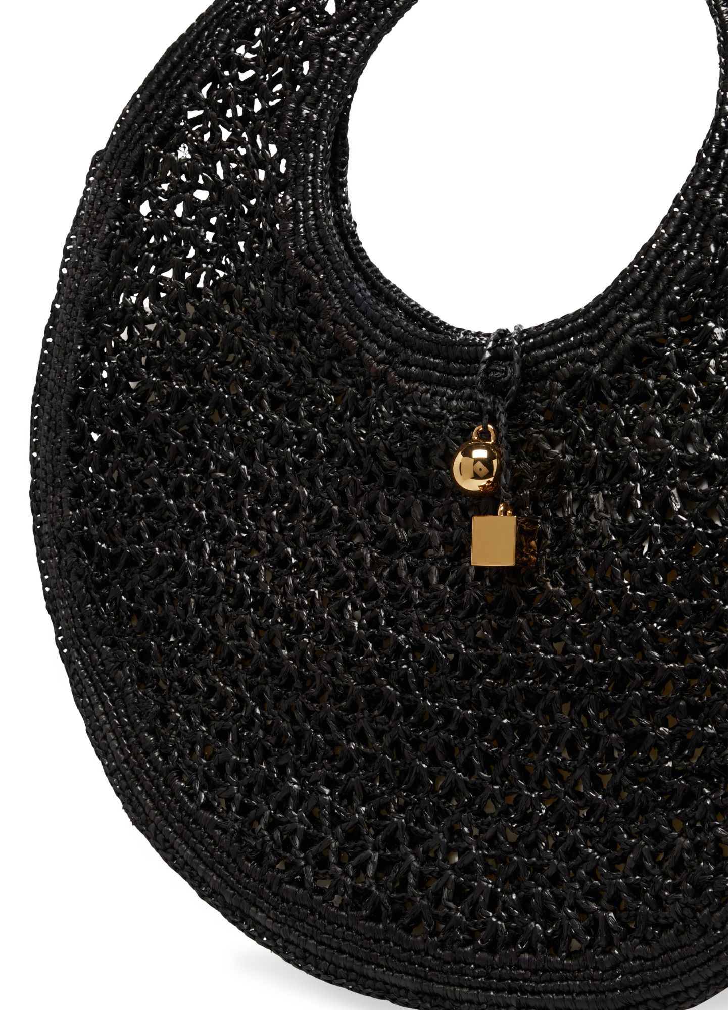 Jacquemus Le Rond Spiaggia Shoulder Bag In Raffia In Black