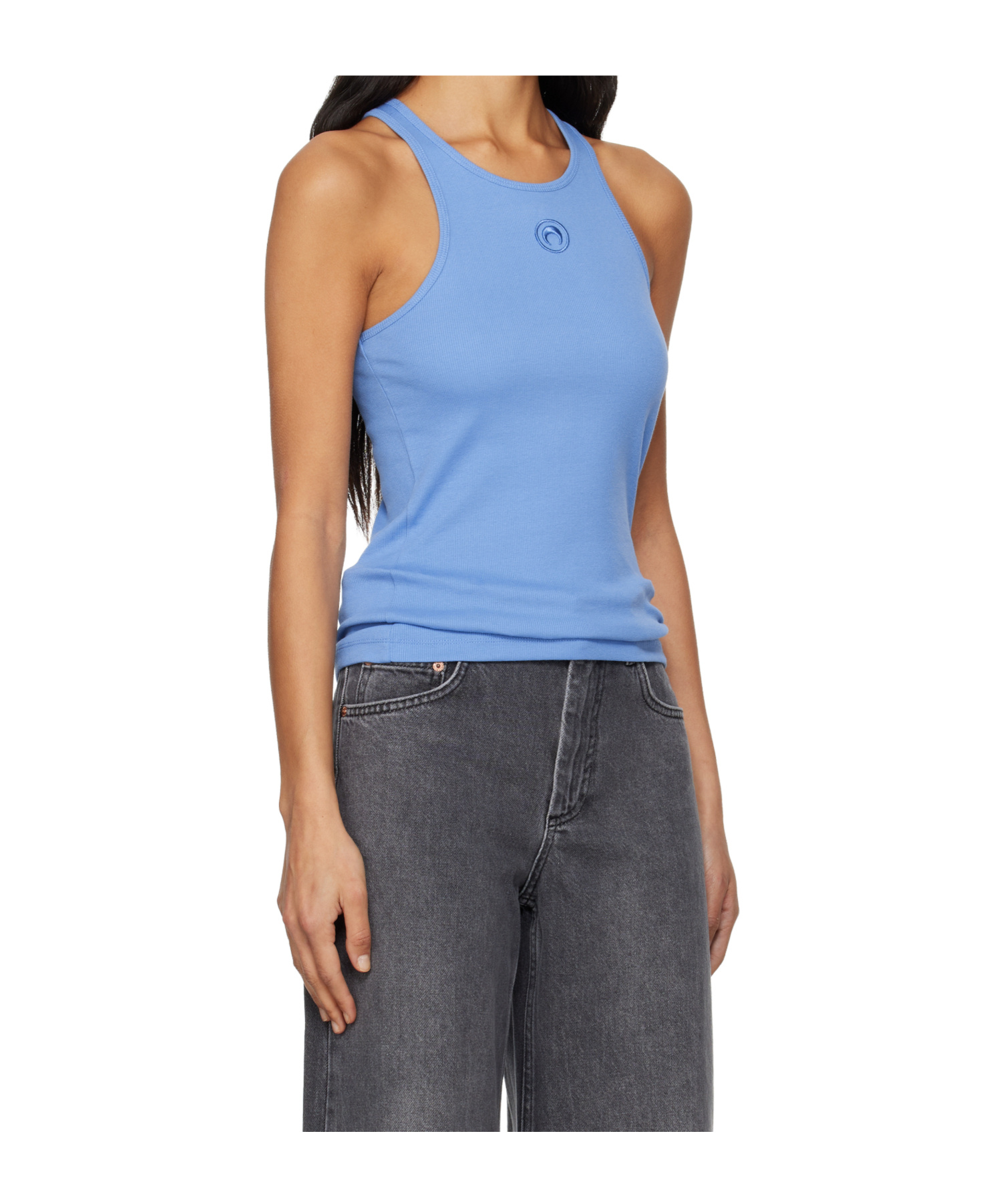 Marine Serre Blue Moon Logo Ribbed Jersey Tank Top In Black