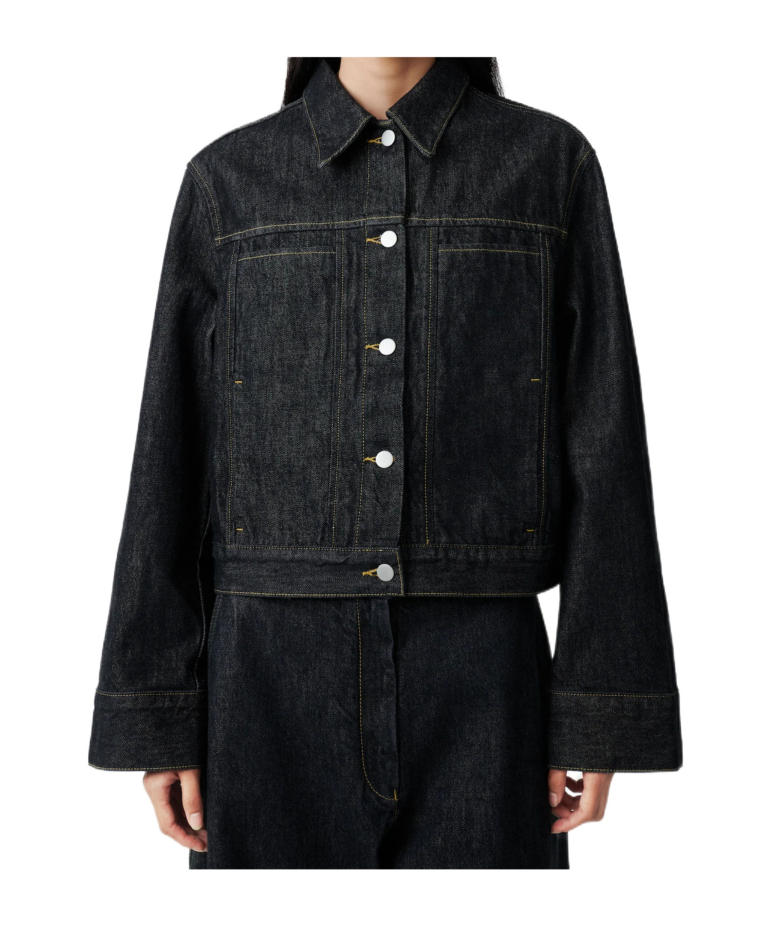 Studio Nicholson Collared Jacket With Contrast Stitching And Pockets In Black