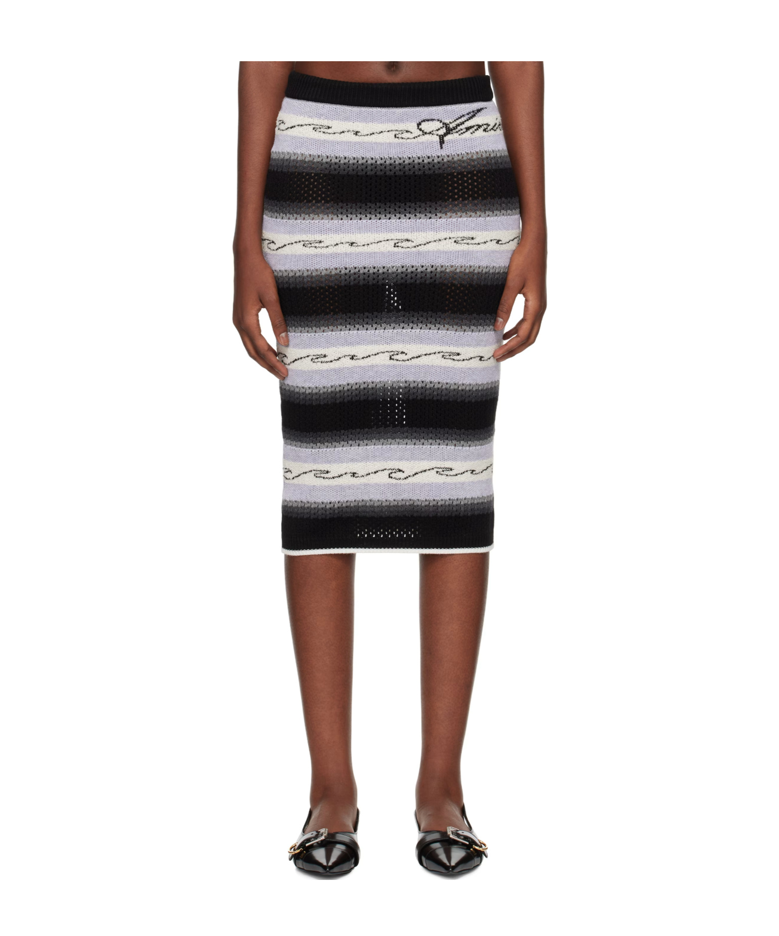 Amiri Wave Baja Striped Midi Skirt In Black