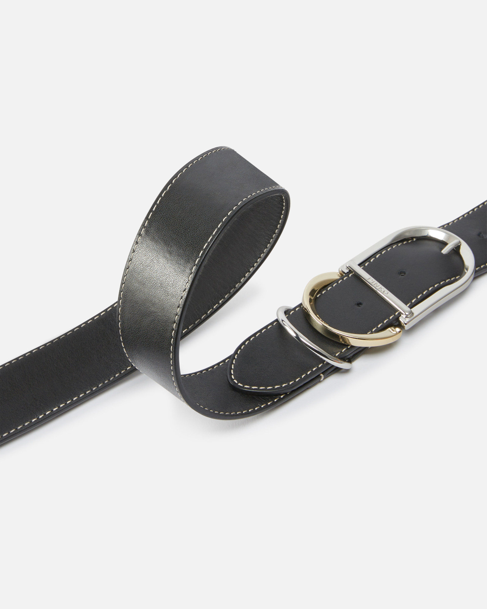 Pinko Leather Belt With Multiple Metal Loops, 4cm In Black
