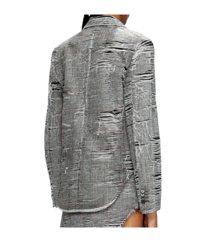 Diesel Blazer In Distressed Prince Of Wales Denim In Gray