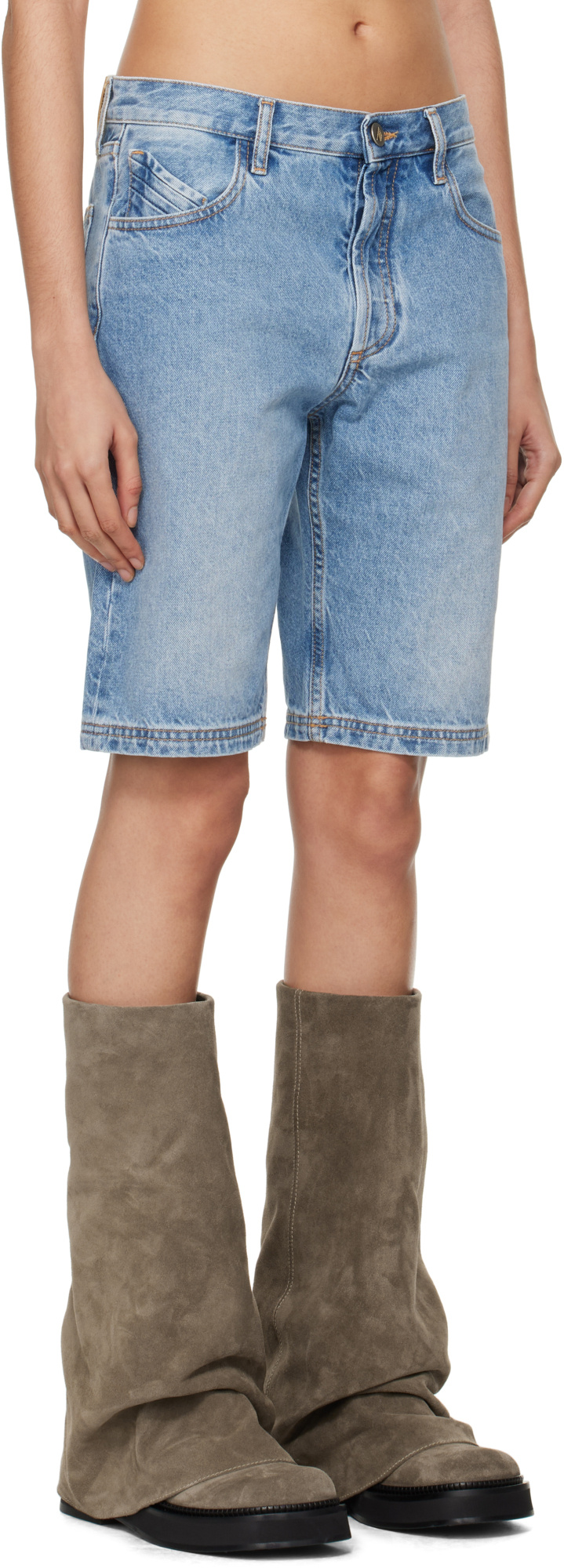Attico Denim Boyfriend Bermuda Shorts For In Blue
