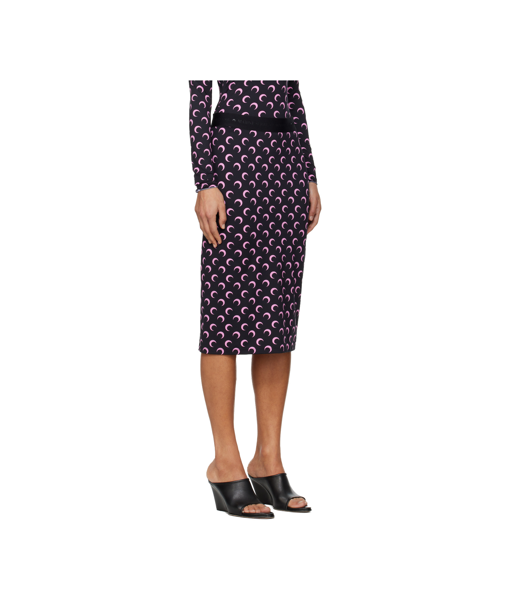 Marine Serre Black Moon Printed Jersey Midi Skirt In Multi