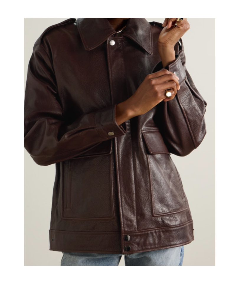 Nour Hammour Long-sleeved Leather Jacket In Black