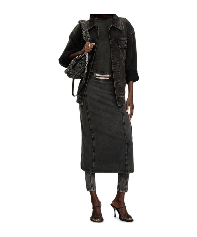 Diesel High Waist Midi Skirt With Contrast Stitching