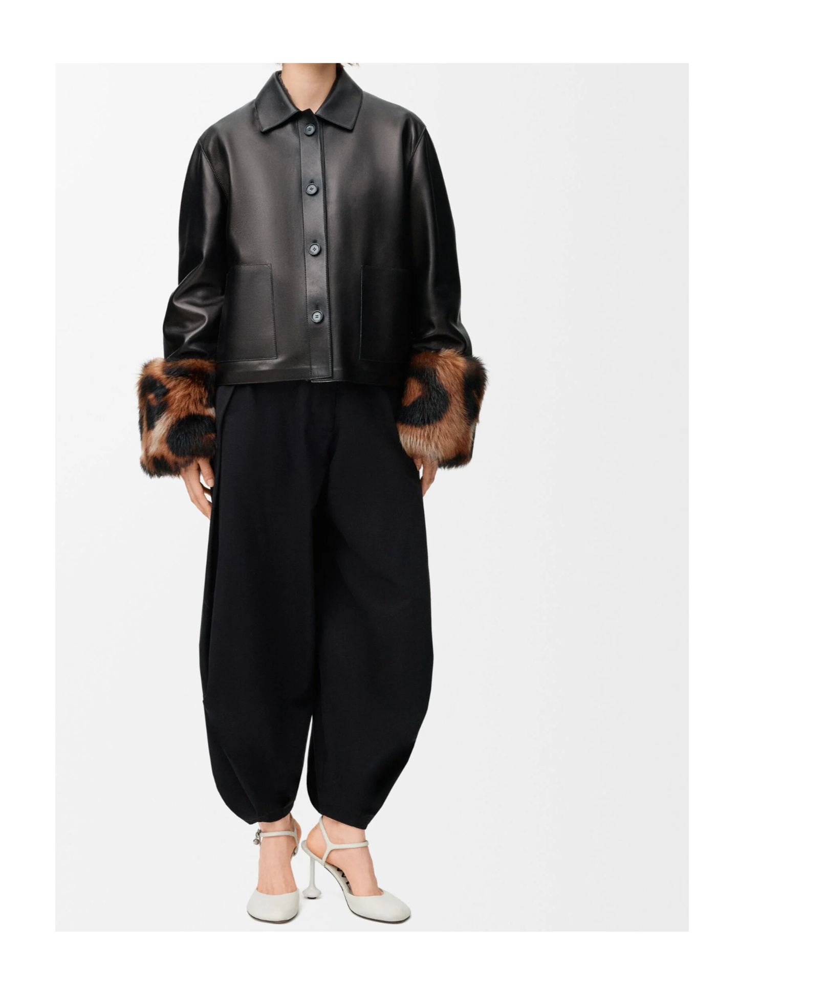 Loewe Fur-trim Leather Jacket In Black