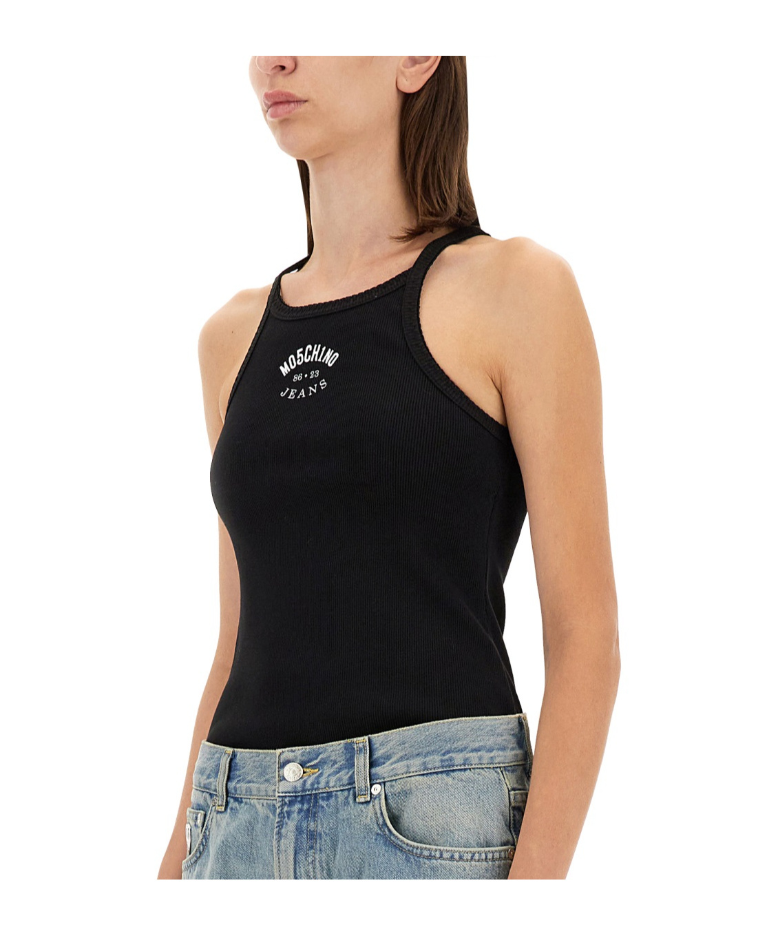 Moschino Jeans Tank Top With Logo In Gray