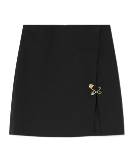 Versace Safety Pin A-line Wool Mini Skirt In Black