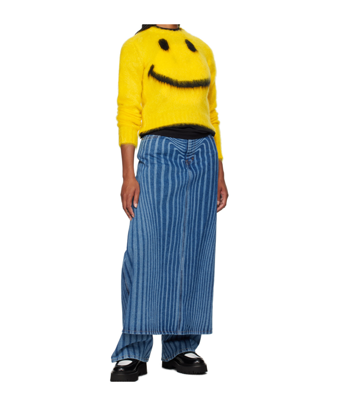 Moschino Mohair Blend Knit Crewneck Sweater In Yellow