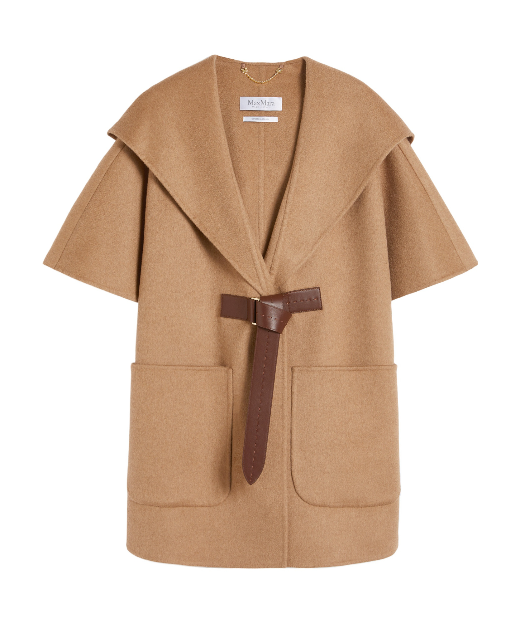 Max Mara Camel Hair Belted Cape In Brown
