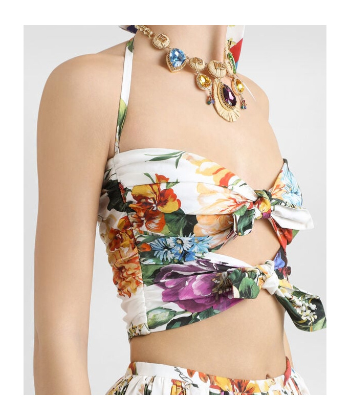 Dolce & Gabbana Floral-printed Cutout Cotton Poplin Top